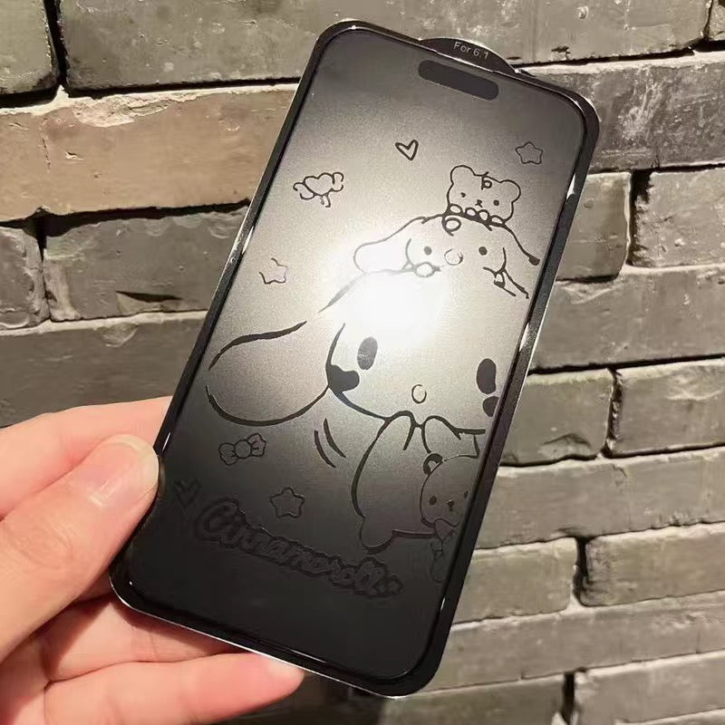 Engraving Anime Cartoon Cinnamoroll iPhone 100% Screen Protector Tempered Glass 12 13 14 15 Mini Plus Pro Max -Matte