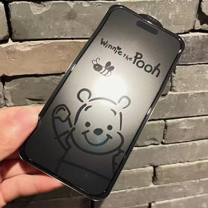 Engraving Anime Cartoon Winnie The Pooh iPhone 100% Screen Protector Tempered Glass 12 13 14 15 Mini Plus Pro Max -Matte