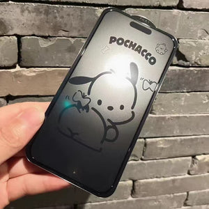 Engraving Anime Cartoon Pochacco iPhone 100% Screen Protector Tempered Glass 12 13 14 15 Mini Plus Pro Max -Matte