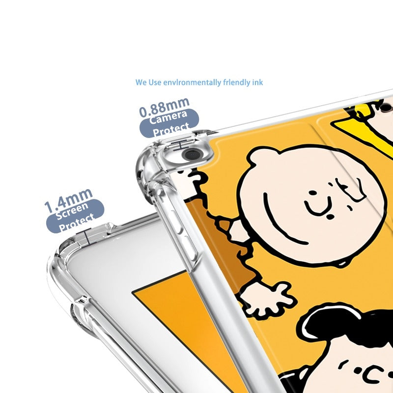 Snoopy Yellow Ipad Slim Case Protector + Pencil Slot TPU Ipad Air 1 2 3 4 5 6 Mini 7.9 9.7 10.2 10.5 Pro 11