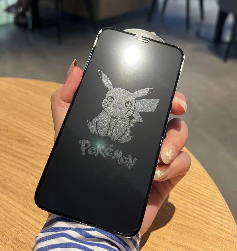 Engraving Anime Cartoon Pikachu Iphone 100% Screen Protector Tempered Glass X XS XR XS Max 11 12 13 14 15 Mini Plus Pro Max