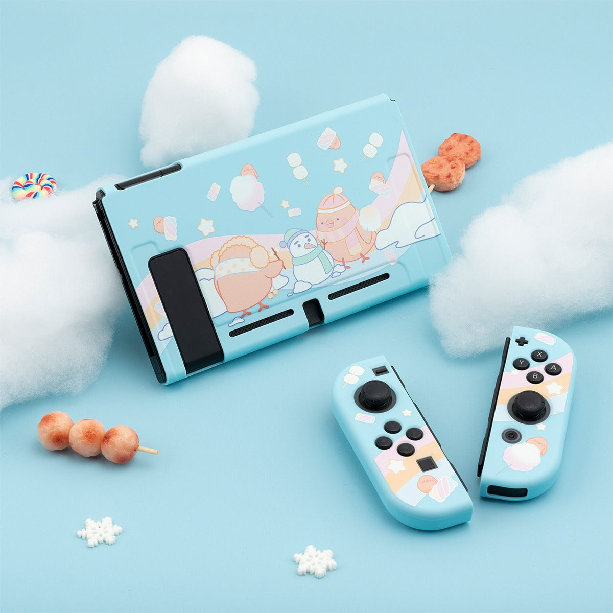Chicken Snowman Blue Pastel colors__Nintendo Switch Protection Casing Cover