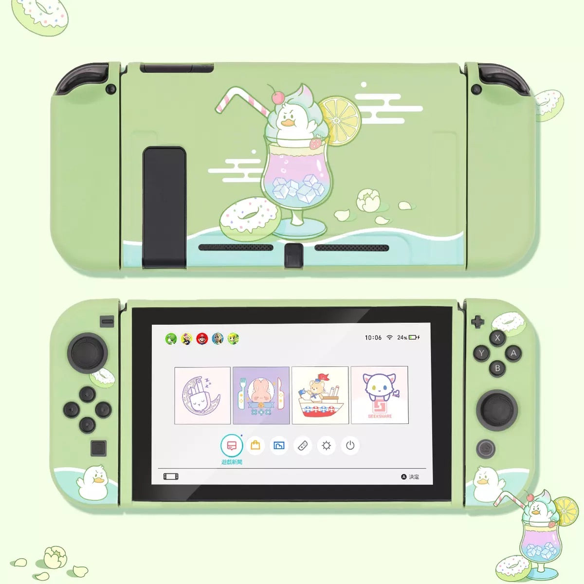 Angry Ducky Green Pastel colors__Nintendo Switch Protection Casing Cover