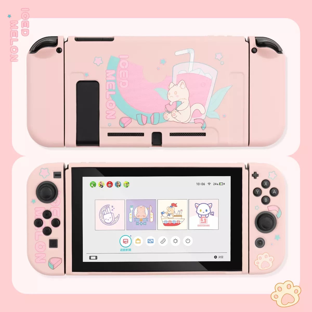 Iced Melon Cat Pink Pastel colors__Nintendo Switch Protection Casing Cover